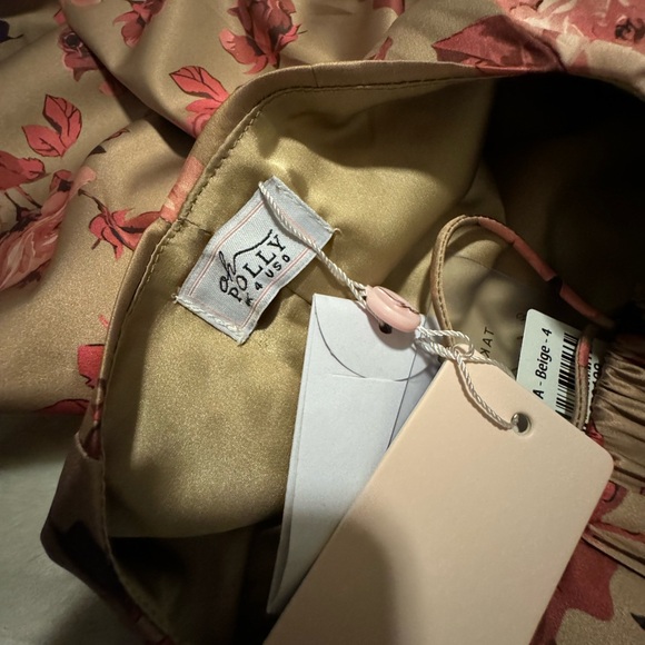 Oh Polly Satin Papatya Lace Up Corset Mini Dress in Beige Print US 0 - Picture 5 of 5